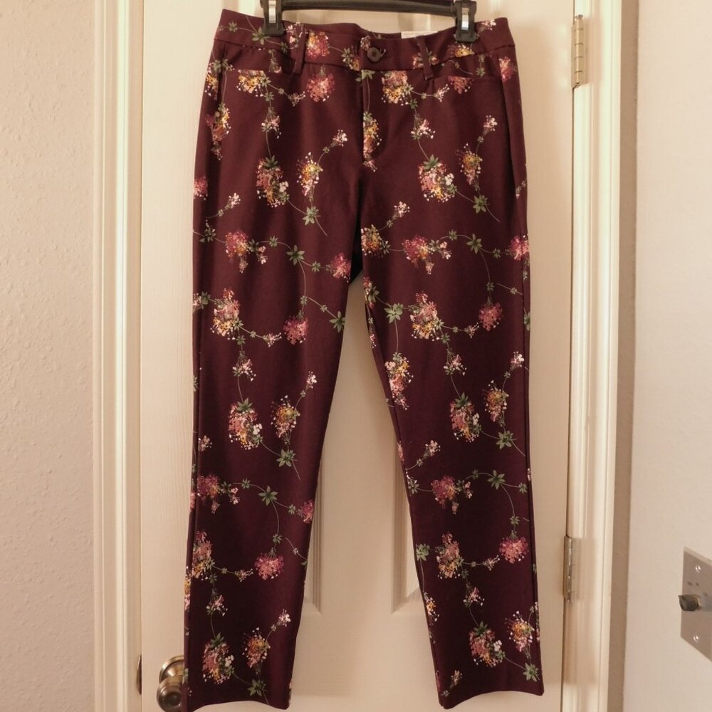ST. JOHNS BAY Womens Straight Leg Ankle Pants Maroon Floral Size 10